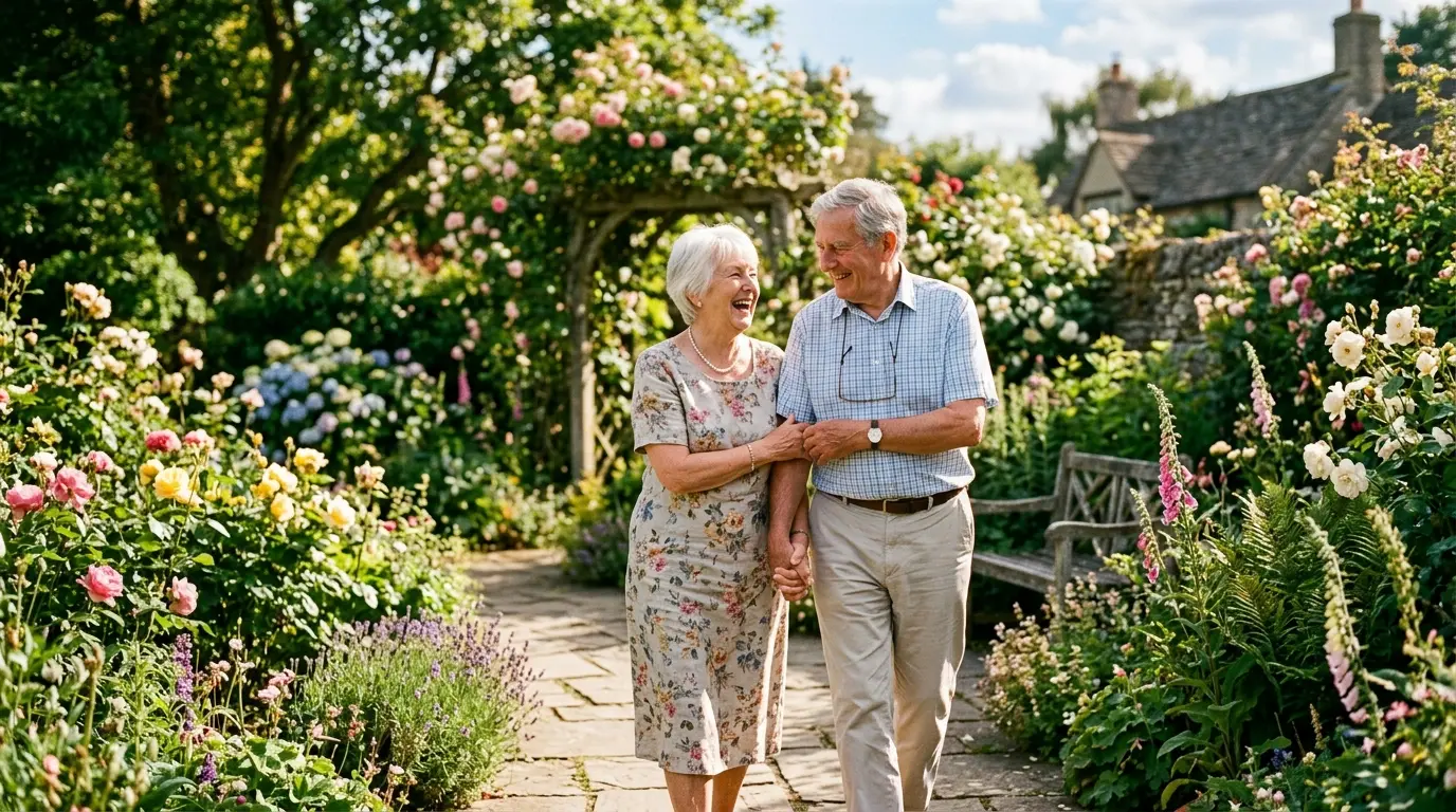 Seniors profitant de leur jardin