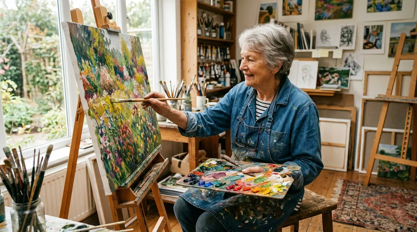 Personne âgée peignant